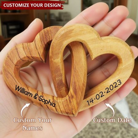 Personalisiertes Geschenk Verbundene Herzen für Hochzeit, Valentinstag, Jahrestag